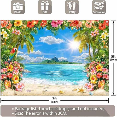 ZTHMOE Fabric 7x5ft Summer Hawaii Beach Photography Backdrop Tropical Palm Trees Blue Sky Ocean Surfboard Flowers Background Luau Party Decorations Aloha Photo Booth Props in Saudi Arabia