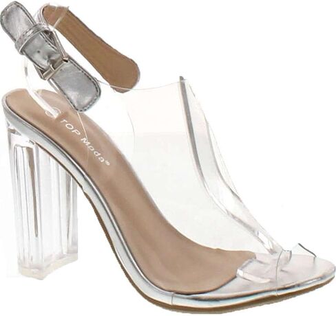 TOP Moda Fenton 1 Womens Clear Chunky Heel Peep Toe Lucite Sandals in Saudi Arabia