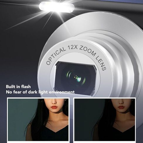 4K Digital Camera,10X Optical Zoom Vlogging Camera, 64MP Front and Rear Selfie Lens, Flash, Compact Cameras for Photography and Video, 3 & 1 Battery (White) in Kuwait
