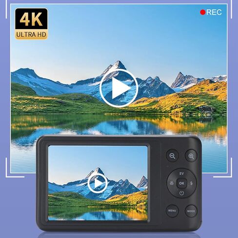 4K Digital Camera,10X Optical Zoom Vlogging Camera, 64MP Front and Rear Selfie Lens, Flash, Compact Cameras for Photography and Video, 3 & 1 Battery (White) in Kuwait