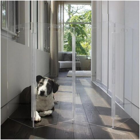 HIDDIN CLEAR Acrylic Dog Gate - High Zag Clear Pet Gate للمنزل 4 لوحات - تصميم قوي بذاته - PEN CLAST CLAST CLOS in Kuwait