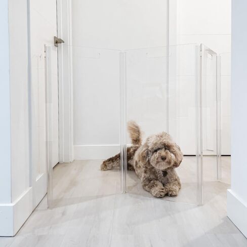 HIDDIN CLEAR Acrylic Dog Gate - High Zag Clear Pet Gate للمنزل 4 لوحات - تصميم قوي بذاته - PEN CLAST CLAST CLOS in Kuwait