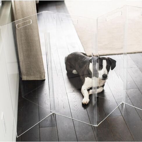 HIDDIN CLEAR Acrylic Dog Gate - High Zag Clear Pet Gate للمنزل 4 لوحات - تصميم قوي بذاته - PEN CLAST CLAST CLOS in Kuwait
