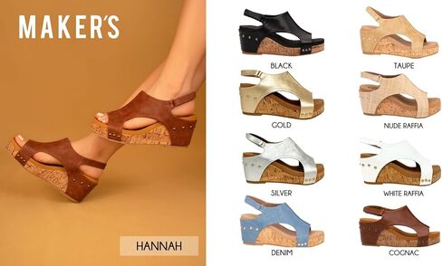 MAKERS SHOES HANNAH Women’s Lightweight Wedge Sandals, Comfortable Design, Velcro Slingback Closure, Easy On-and-Off, Stylish and Versatile in Kuwait