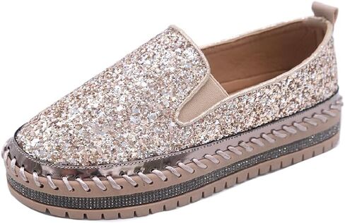 Women's Platform Rhinestones Glitter Fashion Sneakers Comfortable Slip On Flat Loafers Walking Wedding Dress Shoes Casual Shoes in Saudi Arabia