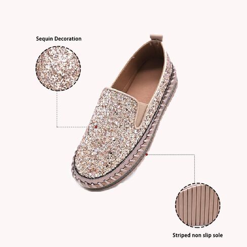 Women's Platform Rhinestones Glitter Fashion Sneakers Comfortable Slip On Flat Loafers Walking Wedding Dress Shoes Casual Shoes in Saudi Arabia