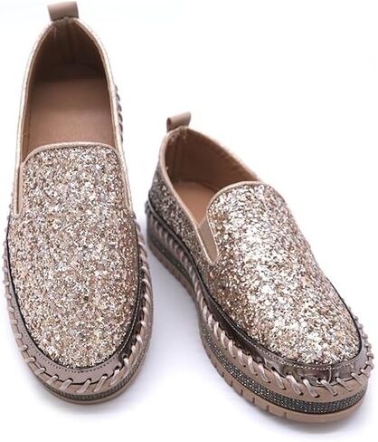 Women's Platform Rhinestones Glitter Fashion Sneakers Comfortable Slip On Flat Loafers Walking Wedding Dress Shoes Casual Shoes in Saudi Arabia