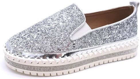 Women's Platform Rhinestones Glitter Fashion Sneakers Comfortable Slip On Flat Loafers Walking Wedding Dress Shoes Casual Shoes in Saudi Arabia