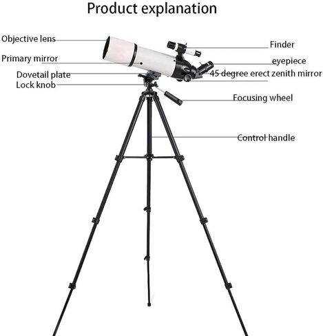 Telescopes for Astronomy Beginners 45 Degree Erect Zenith Mirror 80mm Large Diameter 5x24 Finder Telescope for Kids with Backpack A (Package 3) in Kuwait