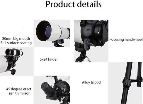 Telescopes for Astronomy Beginners 45 Degree Erect Zenith Mirror 80mm Large Diameter 5x24 Finder Telescope for Kids with Backpack A (Package 3) in Kuwait