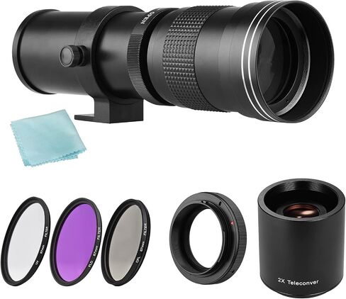 Ando Super Telephoto Zoom Lens F/8.3-16 420-800mm T Mount + UV/CPL/FLD Filter Set + Teleconverter Lens 2X 420-800mm + Adapter Ring T2-EOS Replacement in Saudi Arabia
