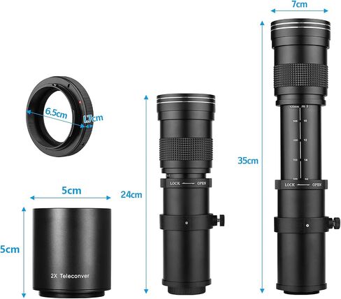 Ando Super Telephoto Zoom Lens F/8.3-16 420-800mm T Mount + UV/CPL/FLD Filter Set + Teleconverter Lens 2X 420-800mm + Adapter Ring T2-EOS Replacement in Saudi Arabia