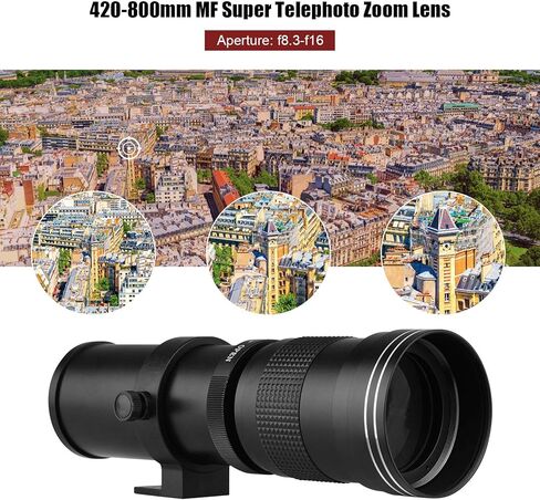 Ando Super Telephoto Zoom Lens F/8.3-16 420-800mm T Mount + UV/CPL/FLD Filter Set + Teleconverter Lens 2X 420-800mm + Adapter Ring T2-EOS Replacement in Saudi Arabia