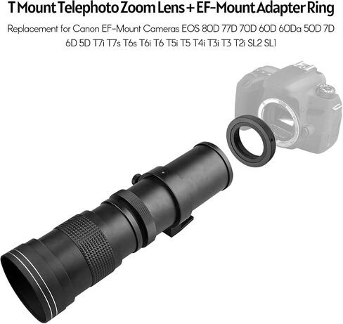 Ando Super Telephoto Zoom Lens F/8.3-16 420-800mm T Mount + UV/CPL/FLD Filter Set + Teleconverter Lens 2X 420-800mm + Adapter Ring T2-EOS Replacement in Saudi Arabia