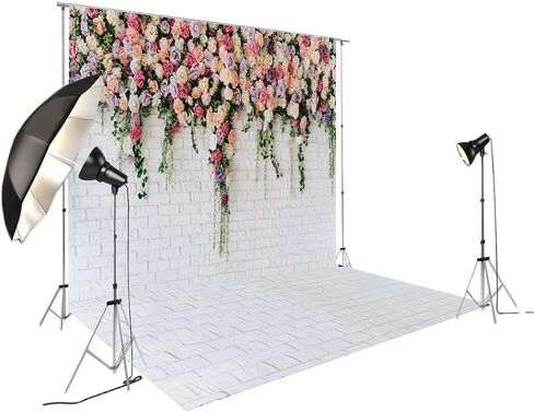 7X5FT White Brick with Flowers Backdrop Occasions Mother's Day Wedding Bridal Shower Birthday Party Banner Background Supplies DH-357 in Saudi Arabia