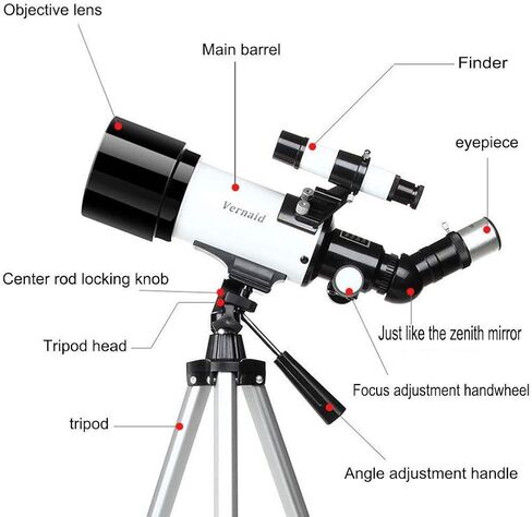 Astronomical Telescope for Beginners Refractor Telescope for Kids and Adults with Tripod Observing Moon and Scenery Binoculars (Color : Black) (White) in Kuwait