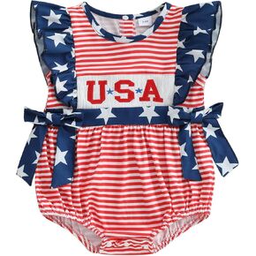 My First 4th of July Baby Girl Outfit USA Sleeveless Bubble Romper Onesie Infant Newborn Girl Outfits Clothes