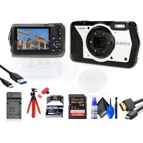 Ricoh G900 II Digital Camera (01472) Bundle Including: Rechargeable Battery, Battery Charger, 64 GB Memory Card, Card Reader, Card Wallet, Tripod, and More Accessories