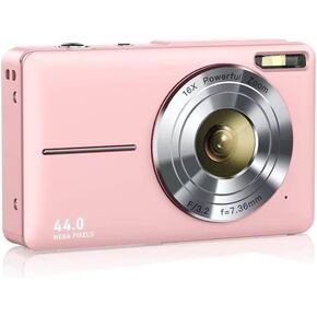 Digital Camera for Kids, 44MP Kids Camera for Boys Girls with 32GB Card, 16X Zoom, Fill Light, Anti-Shake, FHD 1080P Small Travel Point Shoot Camera Gift for Teens Beginner Children (Pink)