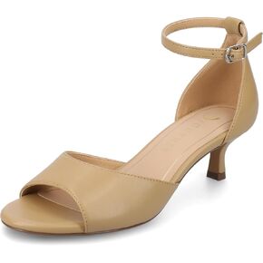 Journee Womens cushioned footbeds Jezzie kitten heel faux leather ankle strap and buckle open toe 2-inch heel
