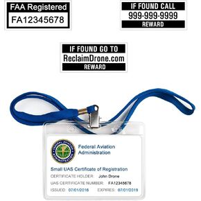 Mini 2 - DJI - FAA Drone Labels (2 Sets of 3) + FAA UAS Registration ID Card for Hobbyist Pilots + Lanyard and ID Card Holder + Optional Battery LabelsQ