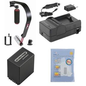Accessory Kit Compatible with Synergy Digital, Works with Sony PXW-X70 Camcorder includes: SDNPFV100 Battery, SDM-109 Charger, ZELCKSG Care & Cleaning, SB-8 Video Stabilizers