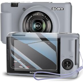 Silicone Case for Sony ZV-1F/ZV-1 II/ZV-1M2 Digital Camera with with Removable Lens Cover and Screen Protector and a Lanyard for Sony ZV-1F/ZV-1 II/ZV-1M2 Accessories -(Rice White)