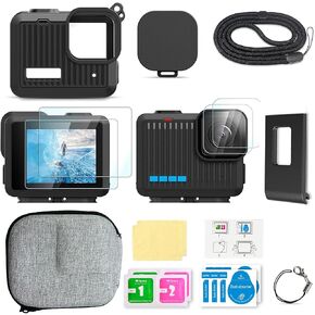 Accessories Kit for GoPro Hero 4K, Includes Protective Storage Case, 2 Sets of Screen Protectors, 1 Silicone Protective Case, 1 Lens Cap, 1 Battery Side Cover, and 1 Lanyard
