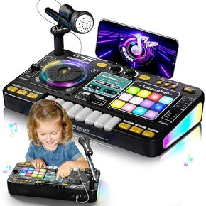 Kids DJ Mixer Table Age 3 4 5 6 7 8, Music Toys with Piano Keys, DJ Turntable, Reaction Music Games, Bluetooth - Kids Musical Instruments Gifts for Boys Girls for Birthday, Christmas, New Year