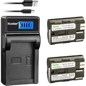 Kastar Battery (X2) & Slim LCD Charger for Canon BP-511 BP-511A and EOS 5D 10D 20D 30D 40D 50D Digital Rebel 1D D60 300D D30 Kiss Powershot G5 Pro 1 G2 G3 G6 G1 Pro90 Optura 20, Grip BG-E2N