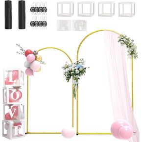 Gold Metal Wedding Arch Backdrop Stand مجموعة من 2 (7.2 قدم و 6 أقدام) ، قوس بالون Stand لحفل الزفاف ، دش الطفل ، حفلة عيد ميلاد ، تخرج من السهل التجميع ، الاستخدام الداخلي في الهواء الطلق
