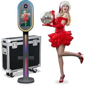 Magic Mirror Photo Booth 15.6 Inch Selfie Portable Touch Screen Photo Booth Machine with Flight Case, with RGB Light for Wedding Party Events (White, 15.6in DSLR)