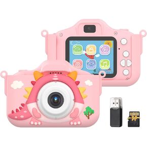 Andoer 1080P Kids Digital Camera Cute Digital Video Camera for Kids Dual Lens 2.0 Inch IPS Screen 48M Photo Games with Neck Strap 32GB TF Card USB Card Reader Birthday for Boys Girls