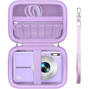 Carrying Case for CAMKORY/for Lecnippy/for Lecran/for ROQIOO Digital Camera, Digital Point and Shoot Camera Storage Holder Travel Bag with Mesh Pocket for Battery, USB Cable, SD Card, Pink