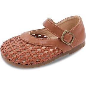 Toddler Girl Mary Jane Dress Shoes Little Kids Round Toe Buckle Strap Woven Ballet Flats Girls Comfortable Casual Shoes