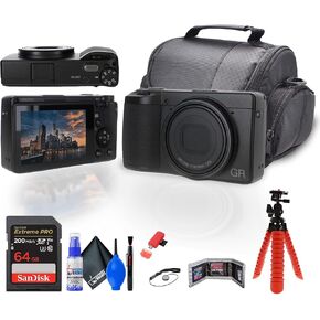 Ricoh GR III HDF Digital Camera (01272) Bundle Including: 64 GB Memory Card, Card Reader, Card Wallet, Camera Case, Full Cleaning Kit, Flexible Hand Grip