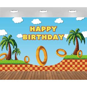 5.9x3.6ft Cartoon Blue Sky Birthday Party Backdrop Palm Golden Rings Happy Birthday Party Decorations