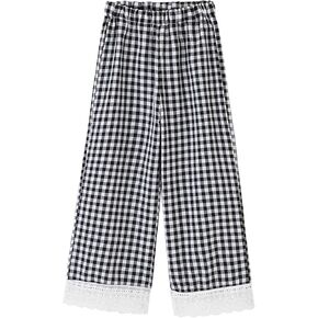 Toddler & Little Girls' Gingham Wid Leg Pants with Lace Trim in Kuwait