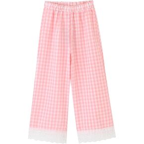 Toddler & Little Girls' Gingham Wid Leg Pants with Lace Trim