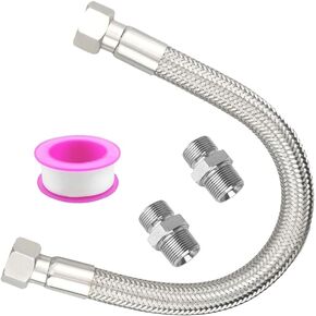 Industrial Grade Compressor Jumper Hose With 20" Length 450 PSI and High temperature 750°F,1/2" NPT Male Connector Both Sides Fittings Rotate Freely,Flexible Whole body Stainless Steel Metal Hose