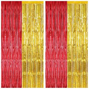 KatchOn, Gold and Red Fringe Backdrop - Xtralarge, Pack of 2 | Foil Fringe Curtain for Nurse Graduation Party Decorations | Prom Decorations 2025 | Red and Gold Graduation Decorations 2025