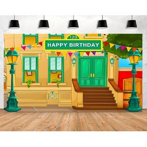 Happy Birthday for Boys and Girls Photography Background CartoonStreet Theme Children's Baby Party Baby Shower Decoration Banner Props Vinyl 7x5 Feet