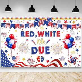 4th of July Baby Shower Backdrop Red White and Due Photography Background Red White and Blue Independence Day Oh Baby Patriotic Baby Shower Party Decorations Banner Photo Prop 70.8 x 43.3 inch