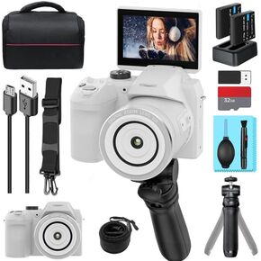 64MP Digital Camera for Photography, 4K Vlogging Camera for YouTube with 3’’ Flip Screen,16X Digital Zoom,WiFi& Autofocus,Cameras Tripod,2 Batteries, 32GB TF Card(S200 US White)