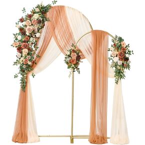Ling's Moment Wedding Arch Backdrop Stand with Flowers - 7.2 قدم ، مجموعة 6 أقدام من إطار القوس المعدني مع ثنى لديكور الحفل - حفلة عيد ميلاد مصطنعة ، دش الزفاف ، Terracotta Orange in Kuwait