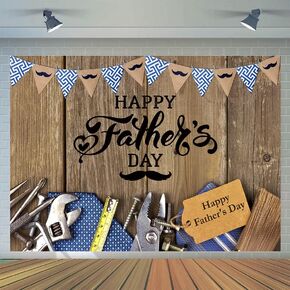 CYLYH 7x5ft Happy Fathers Day Backdrop Tools and Ties Rustic Wood Background Father's Day Family Prom Bunting Flags for Decoration Backdrop D533