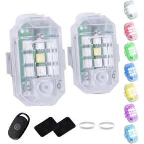 AtfArt 2 Pcs Mini 3 Pro Drone Strobe Light for DJI Mini 2 SE 7 Color Ultra Bright FAA Drone Night Flying Collision Light Rechargable Night Signal Light for Car Bike Drone Accessory (Remote Style)