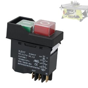 Table Saw Push Button Switch 6-Pins 089240028147 (18A 127V T85/55) - Compatible with Ridgid R4514T & Ryobi RTS08/RTS12/RTS23, Replacement Power On/Off Switch for Ryobi Table Saws KJD17 E194417