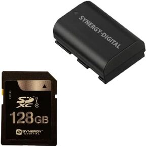Synergy Digital Accessory Kit, Compatible with Canon XC15 4K Camcorder includes: SDLPE6 Battery, SY-SD128GB Memory Card