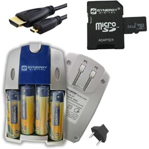 Synergy Digital Accessory Kit, Compatible with Zoom Q2n-4K Camcorder includes: SB201 Battery, SB257 Charger, HDMI6FMC AV & HDMI Cable, SY-MSD64GB Memory Card
